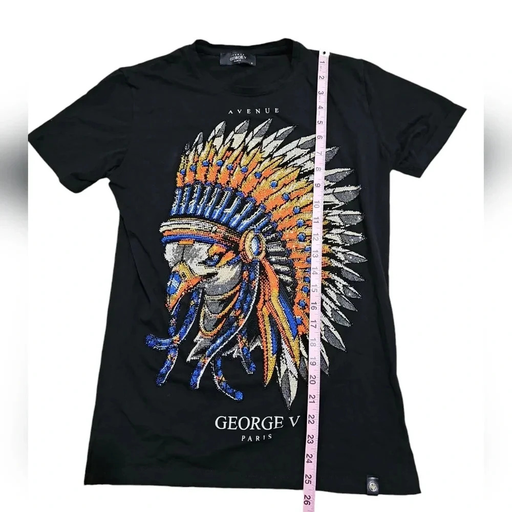 George V Paris Black Sequin Eagle Headdress Shirt Mens S Designer Streetwear Y2K - Picture 6 of 7